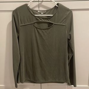 Green Envelope Long Sleeve Shirt Chest Cut Out Ribbed Medium Boho Peep Top